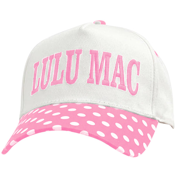 Lulu Mac Embroidered Trucker Hat in Light Pink Polka Dot