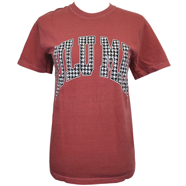 Lulu Mac Houndstooth Short Sleeve T-Shirt in Crimson