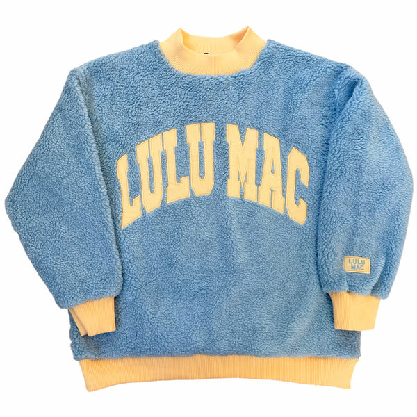 Lulu Mac Sherpa Mockneck Sweatshirt in Light Blue and Butter