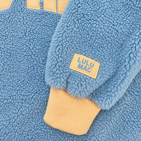 Lulu Mac Sherpa Mockneck Sweatshirt in Light Blue and Butter