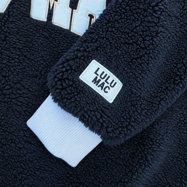 Lulu Mac Sherpa Mockneck Sweatshirt in Navy and Light Blue