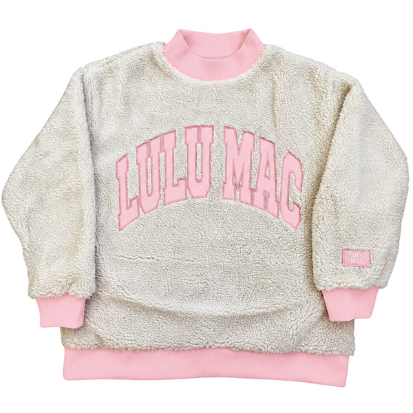 Lulu Mac Sherpa Mockneck Sweatshirt in Cream and Light Pink