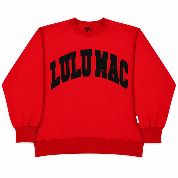 Lulu Mac White Stitched Gameday Crewneck in Red and Black