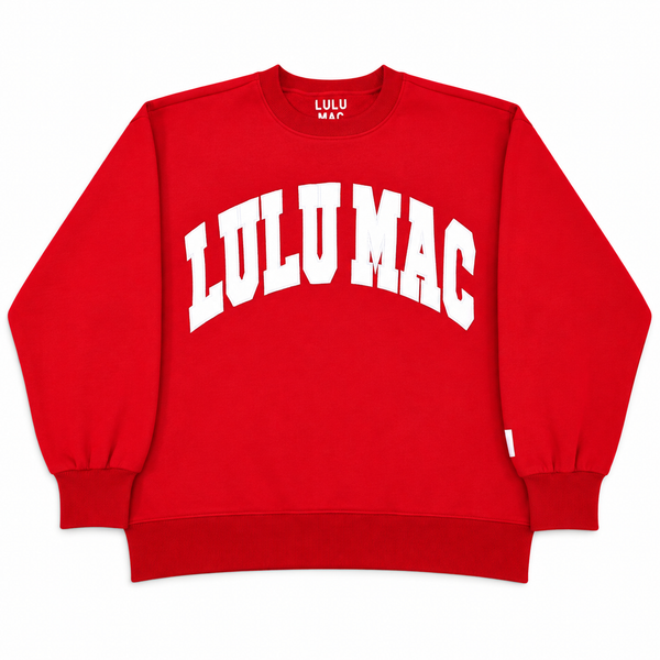 Lulu Mac White Stitched Gameday Crewneck in Red and White