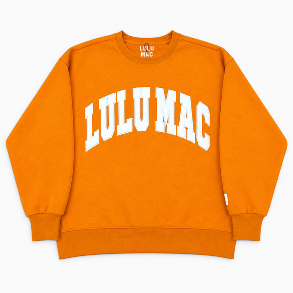 Lulu Mac White Stitched Gameday Crewneck in Orange and White