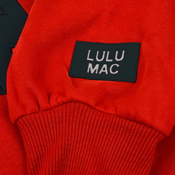 Lulu Mac White Stitched Gameday Crewneck in Red and Black