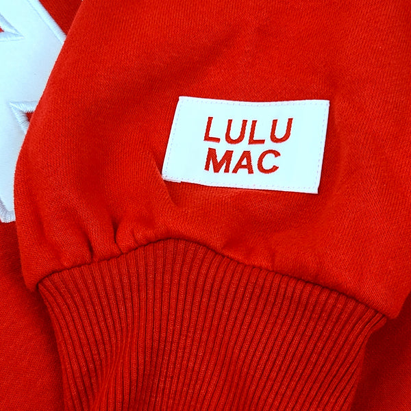 Lulu Mac White Stitched Gameday Crewneck in Red and White