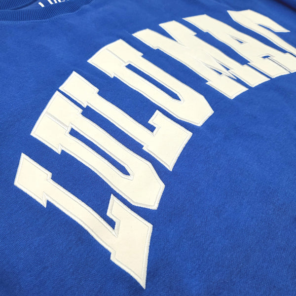 Lulu Mac White Stitched Gameday Crewneck in Royal Blue and White