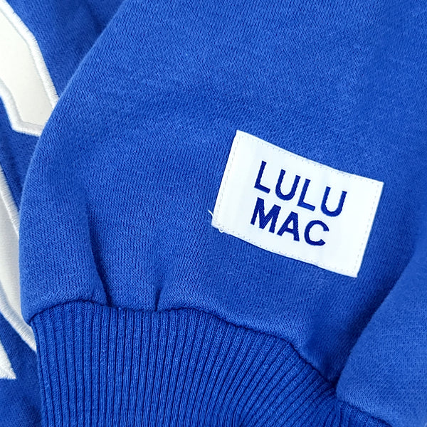 Lulu Mac White Stitched Gameday Crewneck in Royal Blue and White