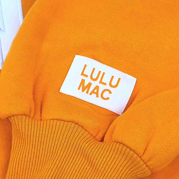 Lulu Mac White Stitched Gameday Crewneck in Orange and White