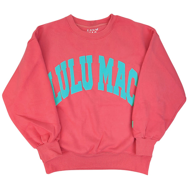Lulu Mac Puff Crewneck Sweatshirt in Coral and Mint