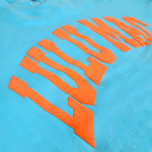 Lulu Mac Puff Crewneck Sweatshirt in Light Blue and Orange