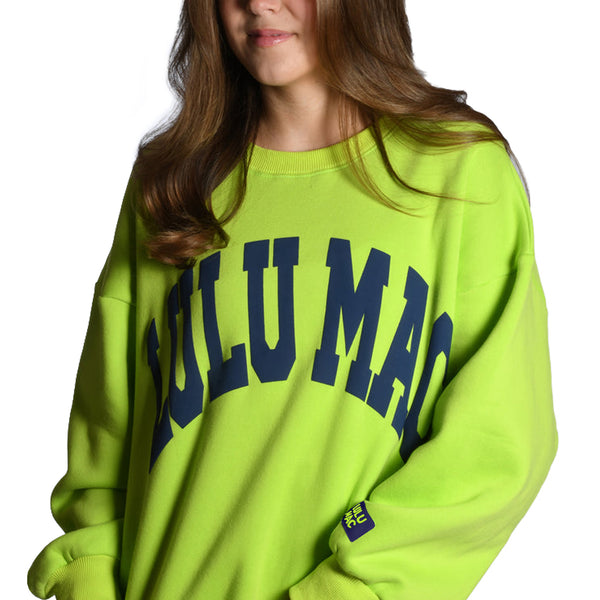 Lulu Mac Puff Crewneck Sweatshirt in Chartreuse and Deep Blue