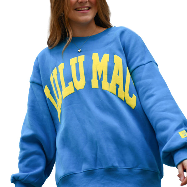 Lulu Mac Puff Crewneck Sweatshirt in Electric Blue and Yellow