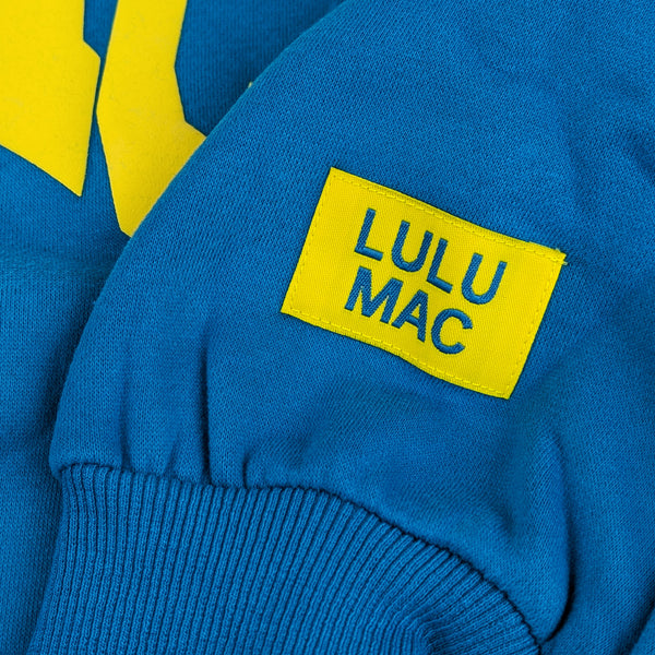 Lulu Mac Puff Crewneck Sweatshirt in Electric Blue and Yellow