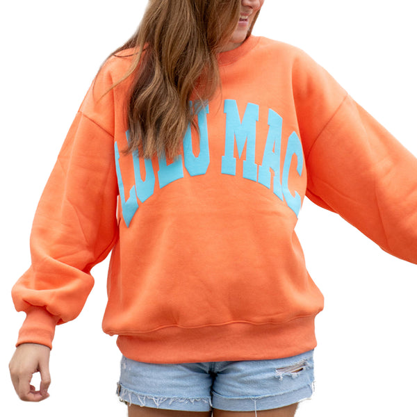 Lulu Mac Puff Crewneck Sweatshirt in Orange and Blue