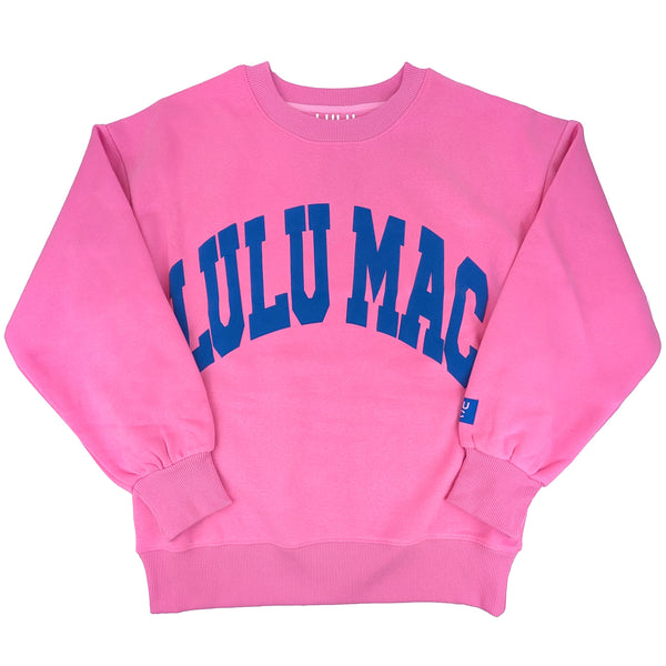 Lulu Mac Puff Crewneck Sweatshirt in Pink and Royal Blue