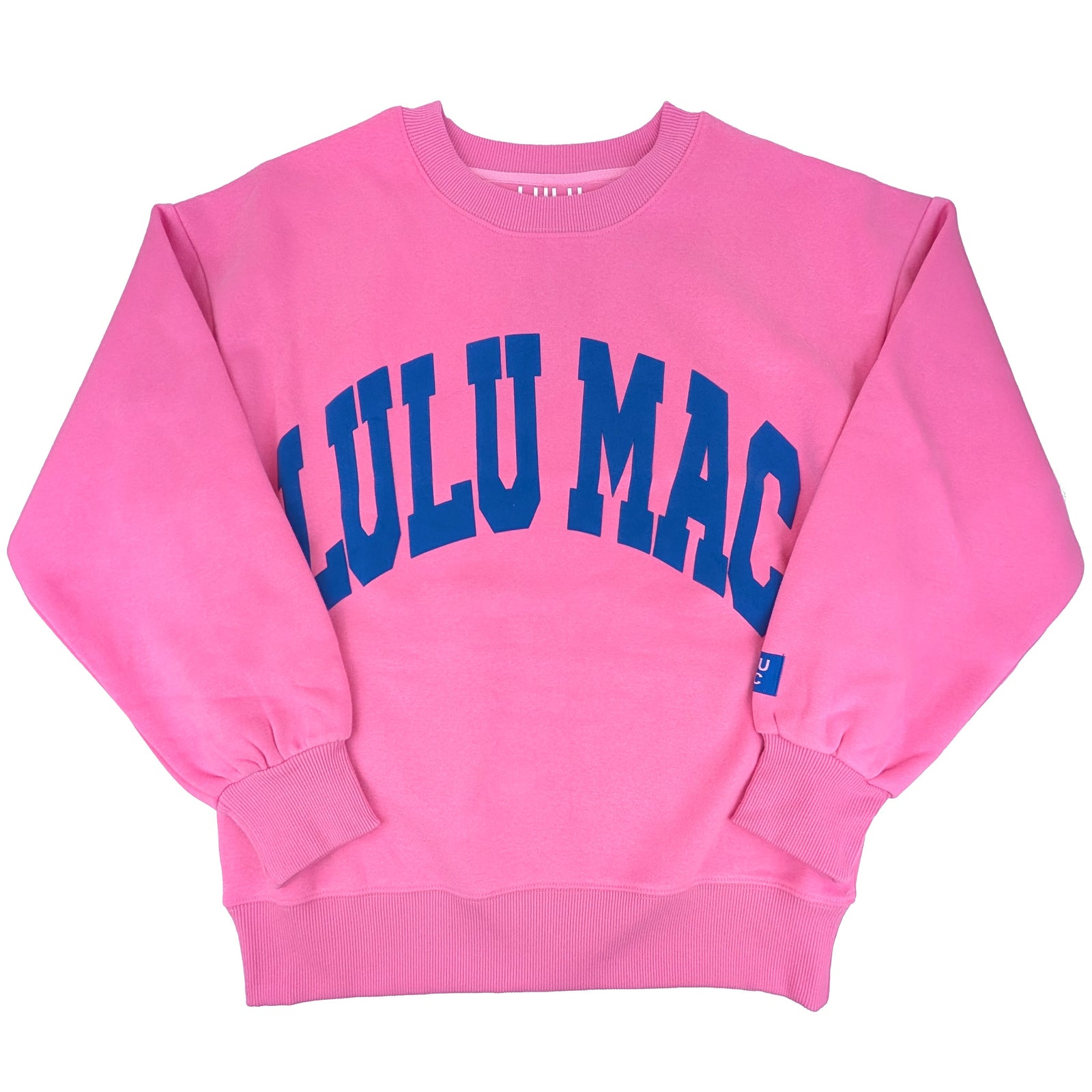 Lulu Mac Puff Crewneck Sweatshirt in Pink and Royal Blue
