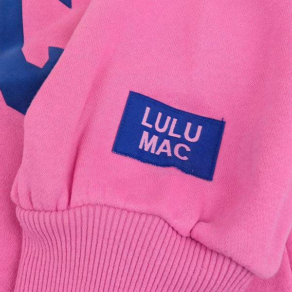 Lulu Mac Puff Crewneck Sweatshirt in Pink and Royal Blue