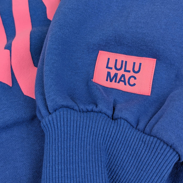 Lulu Mac Puff Crewneck Sweatshirt in Royal Blue and Pink