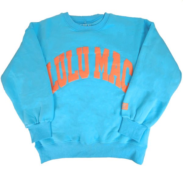 Lulu Mac Puff Crewneck Sweatshirt in Teal and Orange