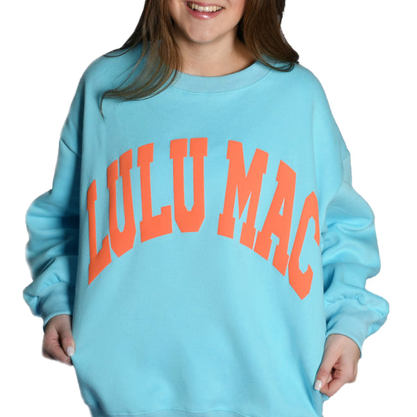 Lulu Mac Puff Crewneck Sweatshirt in Teal and Orange