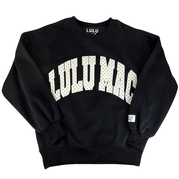Lulu Mac Dot Applique Crewneck Sweatshirt in Black and White