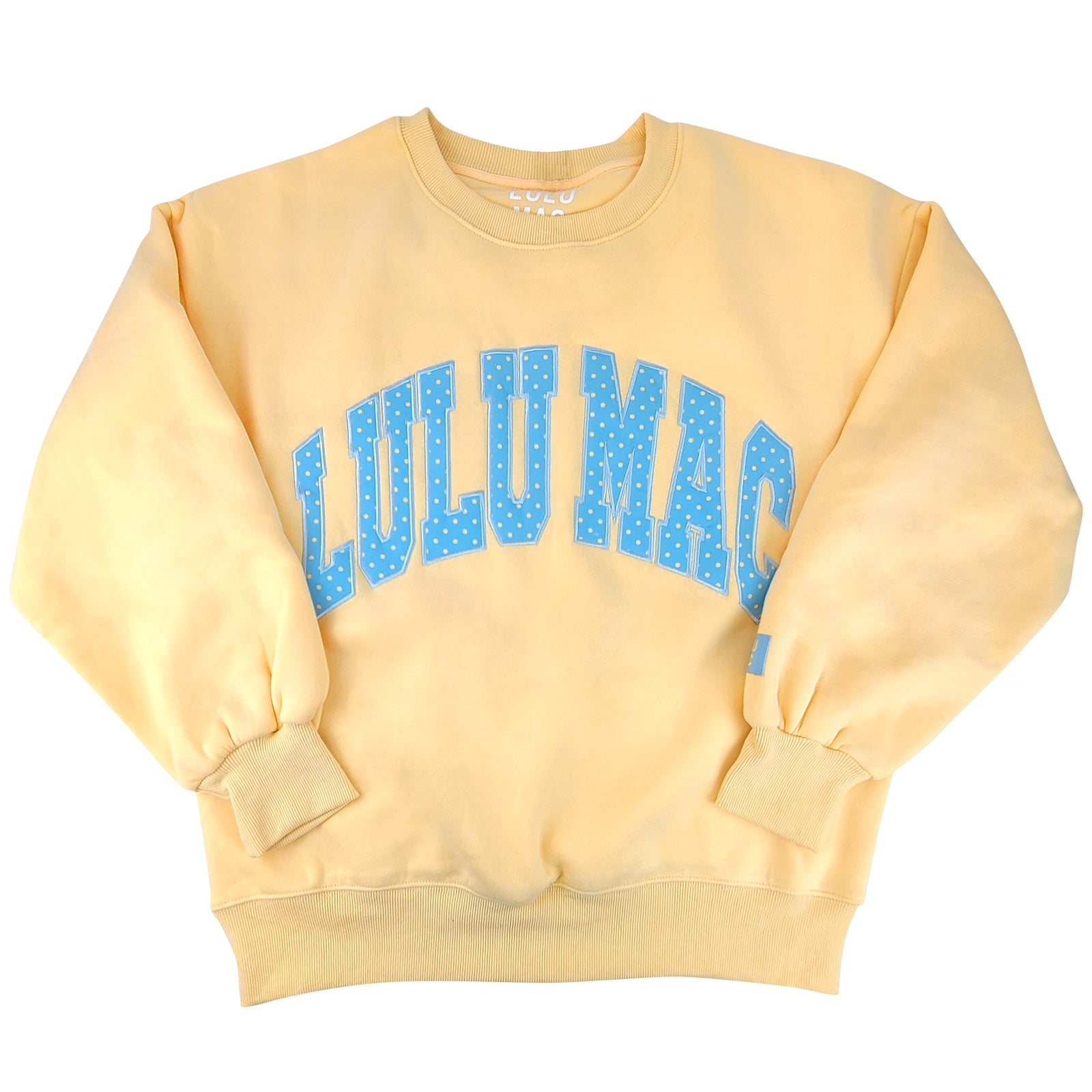 Lulu Mac Dot Applique Crewneck Sweatshirt in Butter and Blue