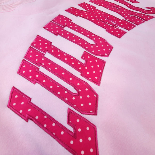 Lulu Mac Dot Applique Crewneck Sweatshirt in Light Pink and Hot Pink