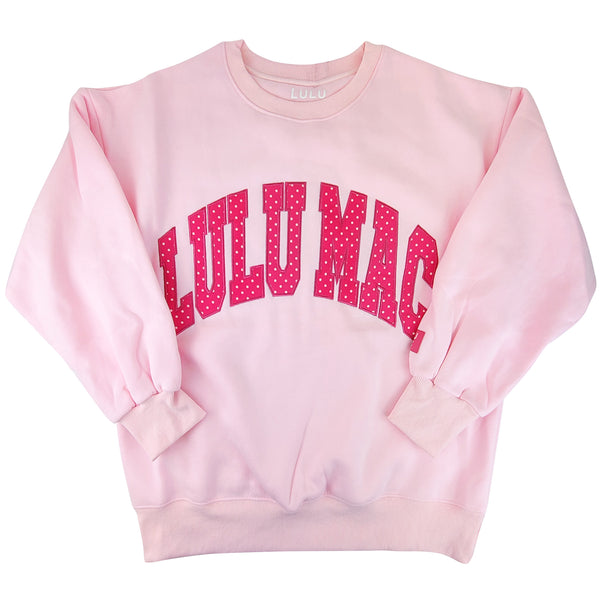Lulu Mac Dot Applique Crewneck Sweatshirt in Light Pink and Hot Pink