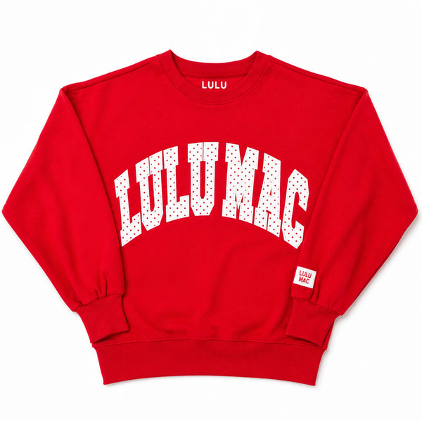 Lulu Mac Polka Dot Applique Crewneck Sweatshirt in Red and White