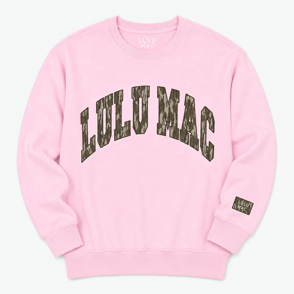 Lulu Mac Bottomland Camo Crewneck Sweatshirt in Light Pink