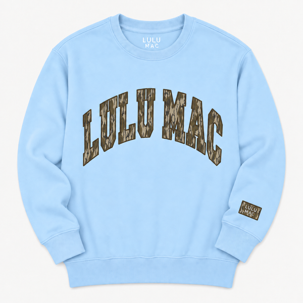 Lulu Mac Bottomland Camo Crewneck Sweatshirt in Light Blue