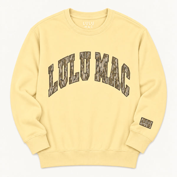 Lulu Mac Bottomland Camo Crewneck Sweatshirt in Yellow
