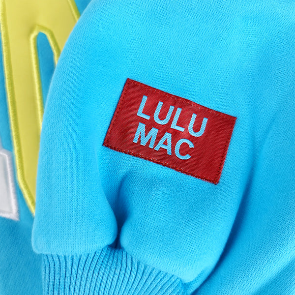 Lulu Mac Multi Color Applique Crewneck Sweatshirt in Light Blue