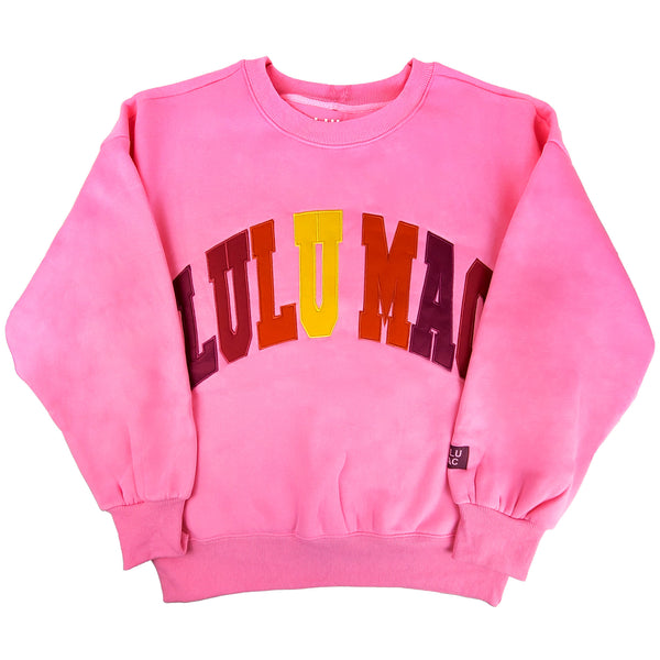 Lulu Mac Multi Color Applique Crewneck Sweatshirt in Pink