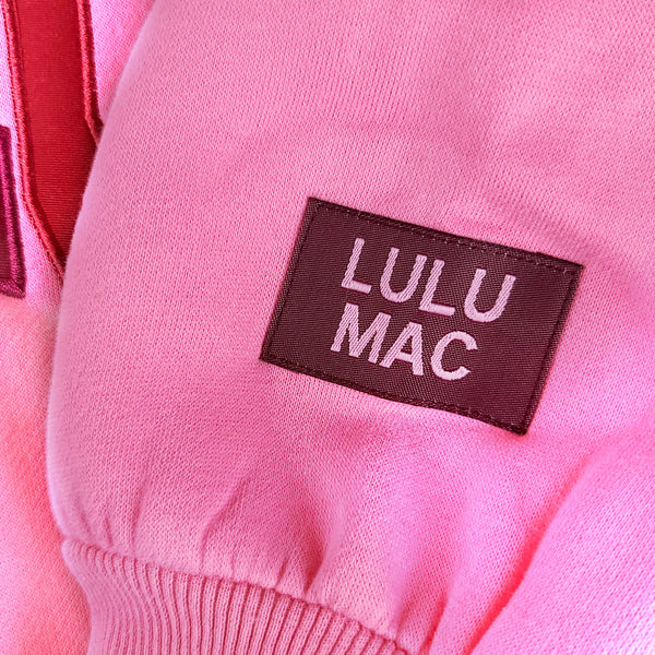 Lulu Mac Multi Color Applique Crewneck Sweatshirt in Pink