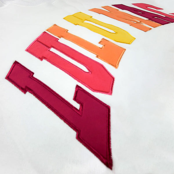 Lulu Mac Multi Color Applique Crewneck Sweatshirt in White