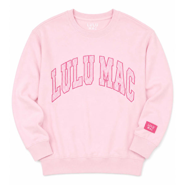 Lulu Mac Striped Embroidered Sweatshirt in Light Pink
