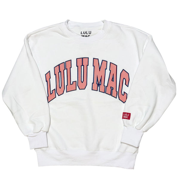 Lulu Mac Striped Embroidered Sweatshirt in White and Red