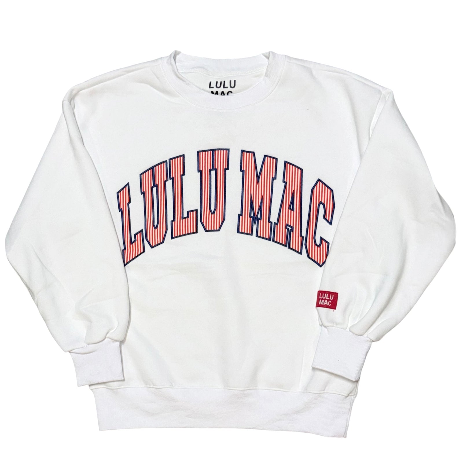 Lulu Mac Striped Embroidered Sweatshirt in White and Red