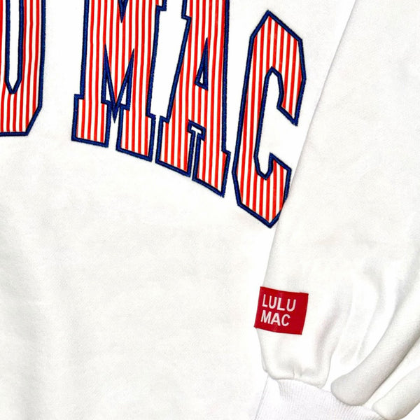 Lulu Mac Striped Embroidered Sweatshirt in White and Red