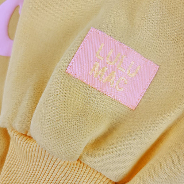 Lulu Mac Script Mockneck Sweatshirt in Butter Yellow and Pink
