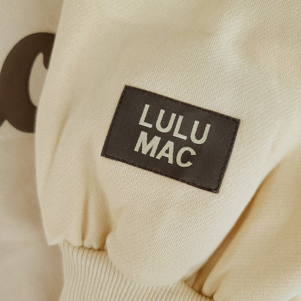 Lulu Mac Script Mockneck Sweatshirt in Cream and Brown