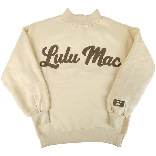 Lulu Mac Script Mockneck Sweatshirt in Cream and Brown