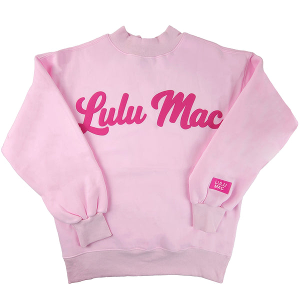 Lulu Mac Script Mockneck Sweatshirt in Light Pink and Hot Pink