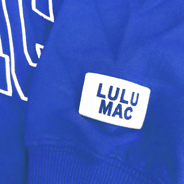 Lulu Mac Open Letter Mockneck Sweatshirt in Bright Blue