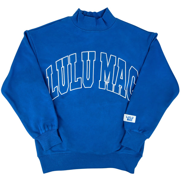 Lulu Mac Open Letter Mockneck Sweatshirt in Bright Blue