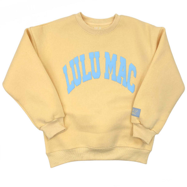 Lulu Mac Puff Crewneck Sweatshirt in Butter yellow and Light Blue