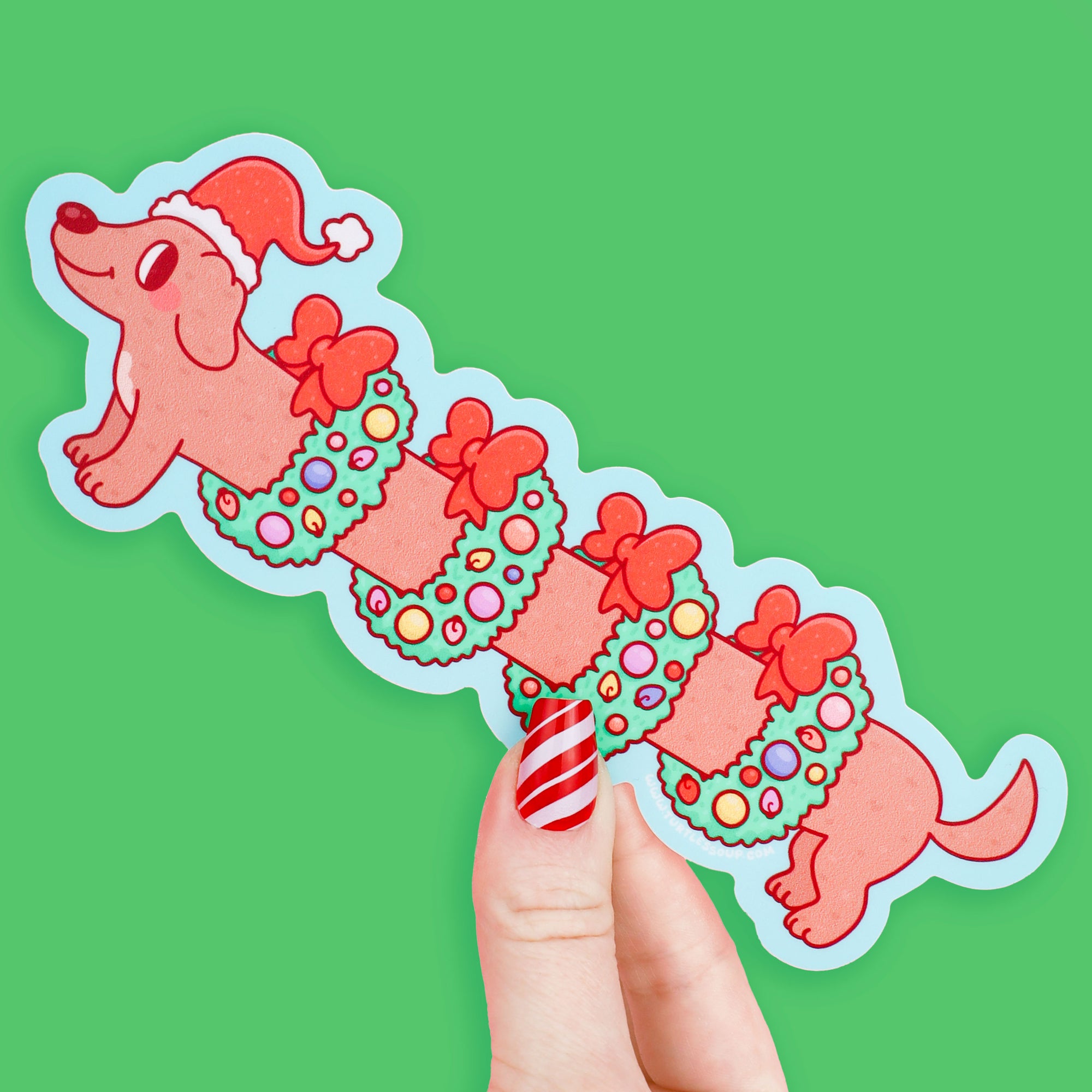 Sticker of a dog with a wreath wrapped around the body